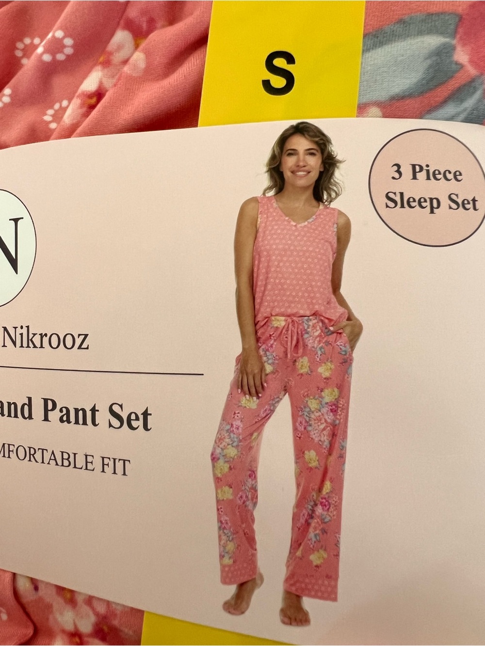 Flora Nikrooz Coral Pink Floral Robe, Tank & Pant Sleep Set - Picture 2 of 9